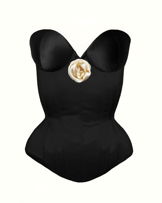 Silk Cupped Corset with Silk Rose